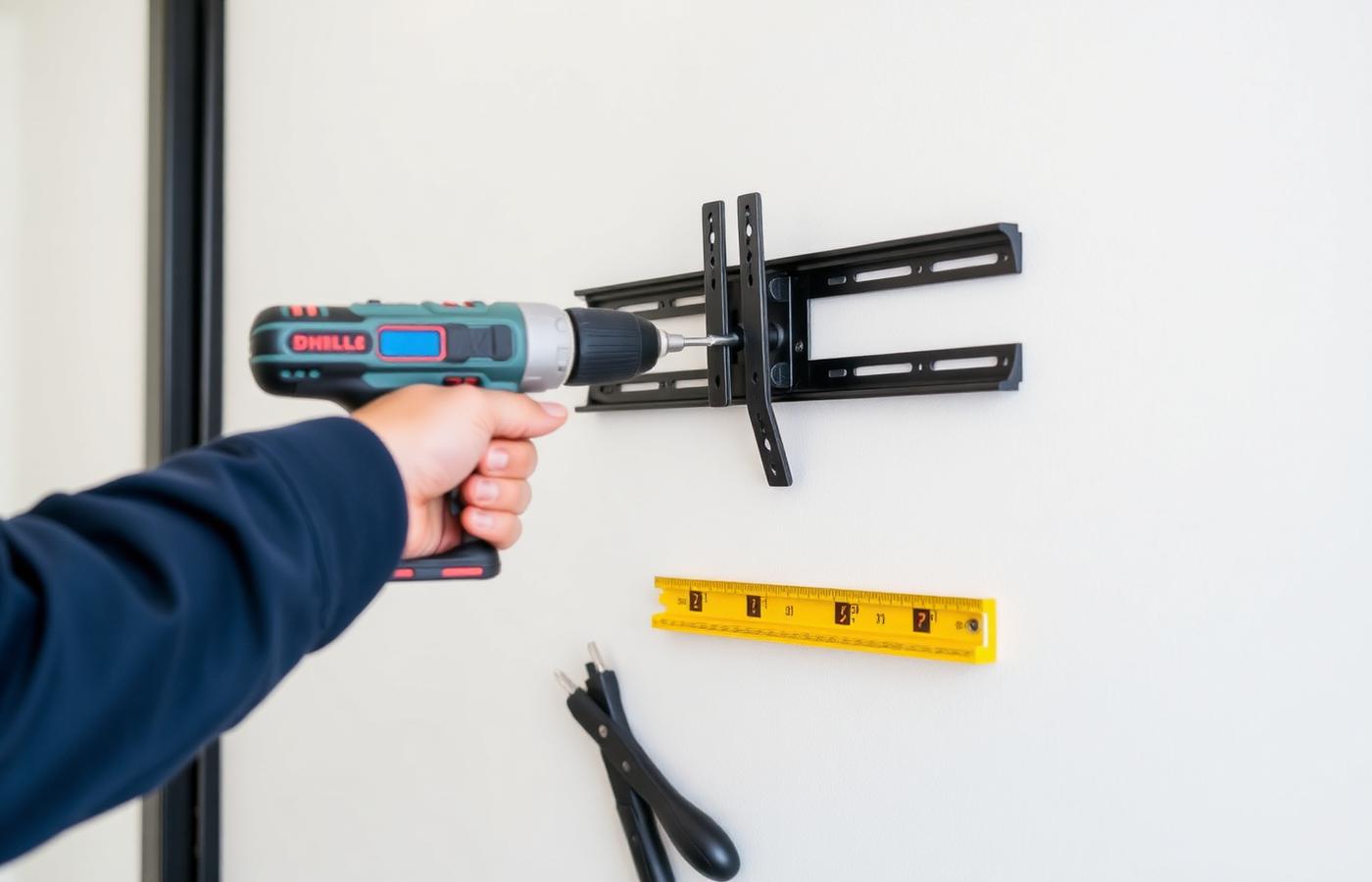 TV bracket installation Fourways — level, drill and mount tools